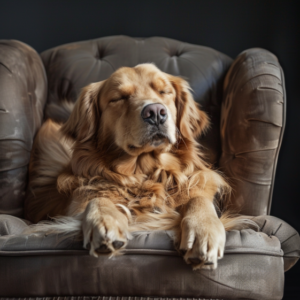 un beau chien qui se détend sur un fauteuil